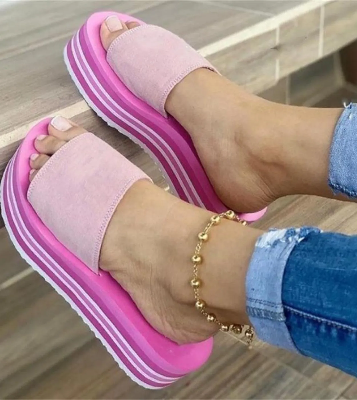 2022 nuove donne estive sandali con zeppa moda tinta unita fondo spesso scarpe femminili scarpe da donna antiscivolo comode all'