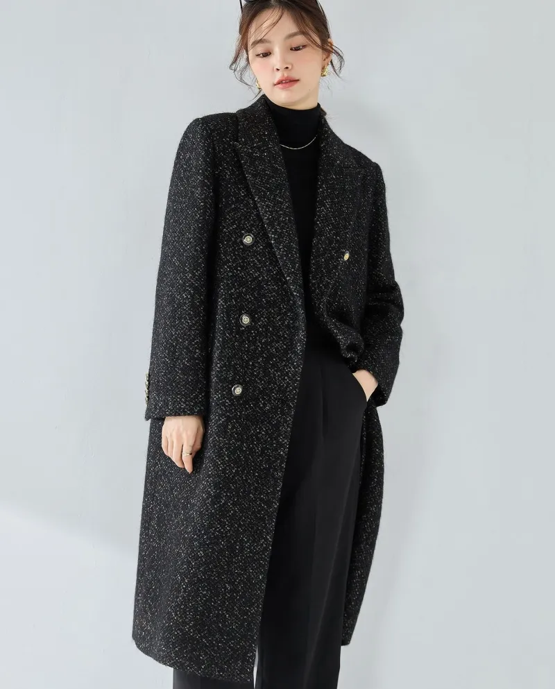 23 Cappotto di media lunghezza da donna in tweed di lana di fascia alta di lusso leggero di nuovo stile invernale Cappotto di me