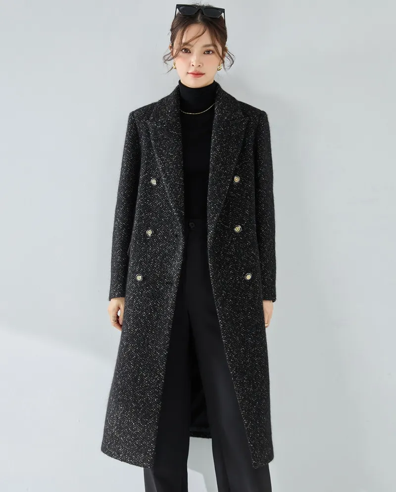 23 Cappotto di media lunghezza da donna in tweed di lana di fascia alta di lusso leggero di nuovo stile invernale Cappotto di me