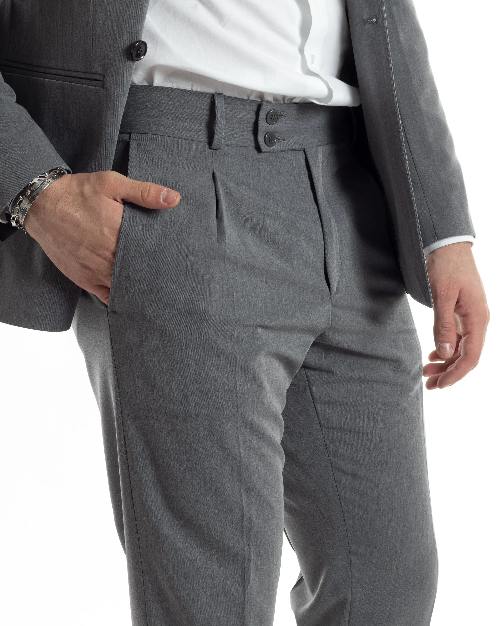 Abito Uomo Doppiopetto Vestito Completo Giacca Pantaloni Grigio Tinta Unita Elegante Casual GIOSAL-AE1023A