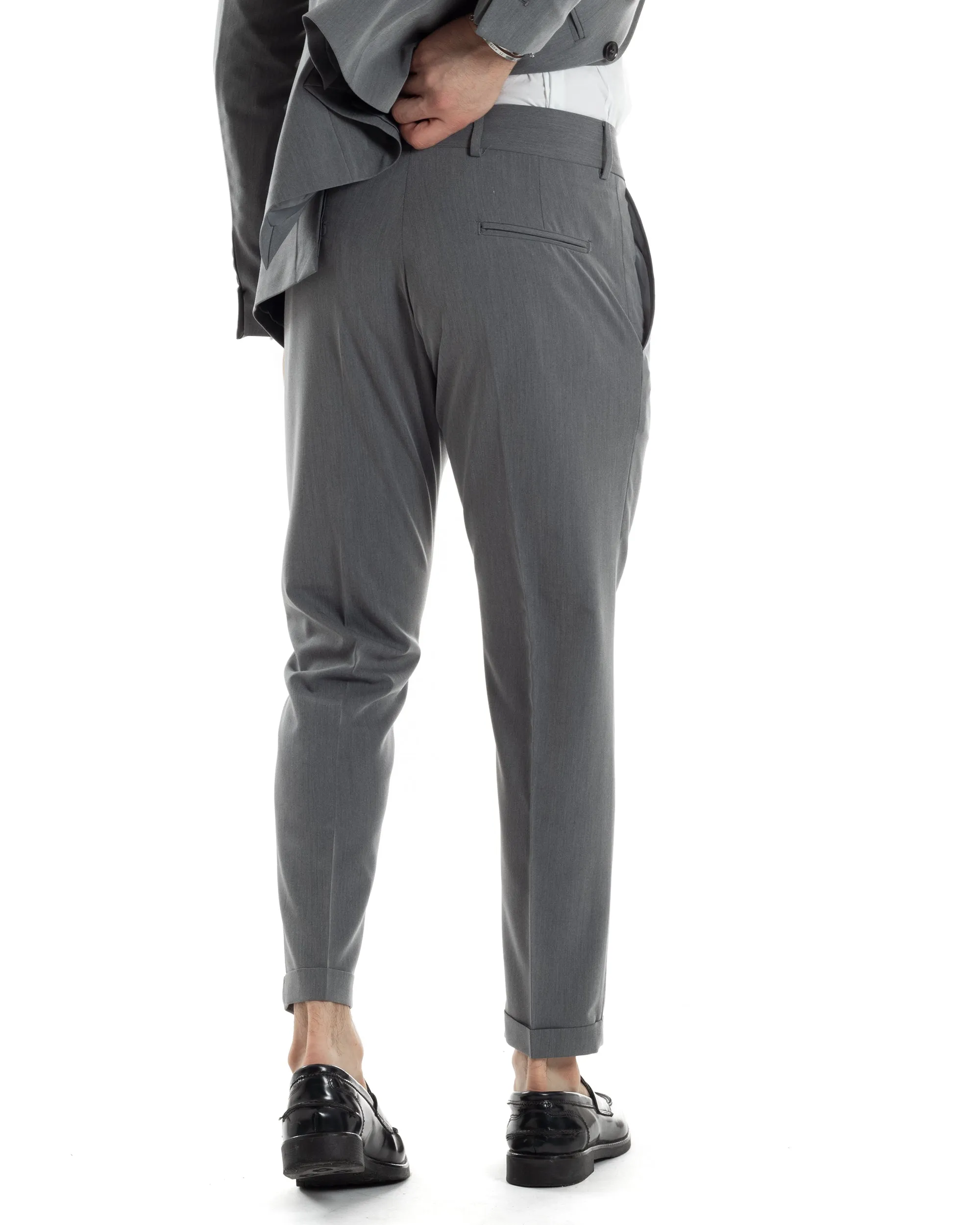 Abito Uomo Doppiopetto Vestito Completo Giacca Pantaloni Grigio Tinta Unita Elegante Casual GIOSAL-AE1023A