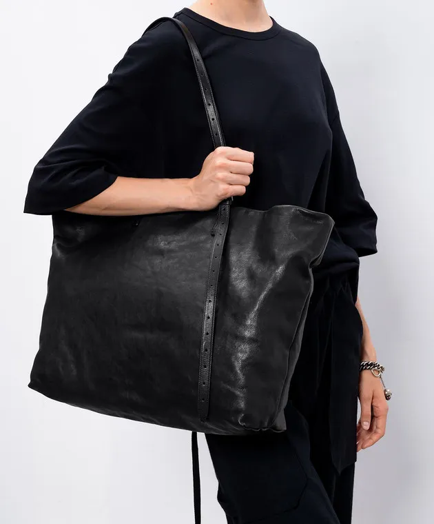 Ann Demeulemeester Borsa tote Bes in pelle nera dall'effetto vintage CO00UTB01LT137