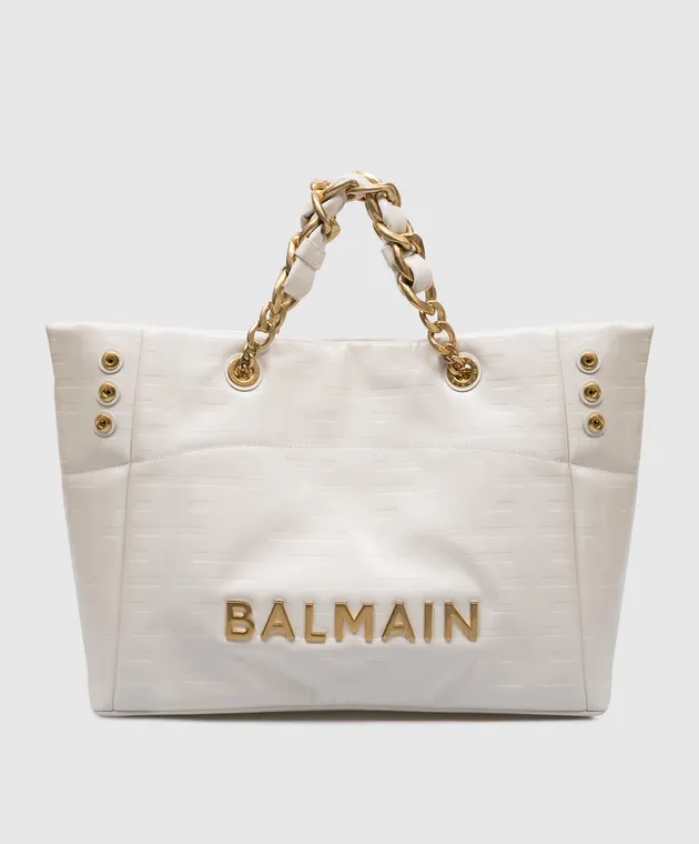 Balmain Borsa tote in pelle bianca 1945 con logo DN0FF827LETF