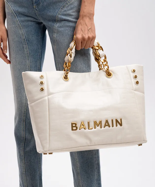Balmain Borsa tote in pelle bianca 1945 con logo DN0FF827LETF