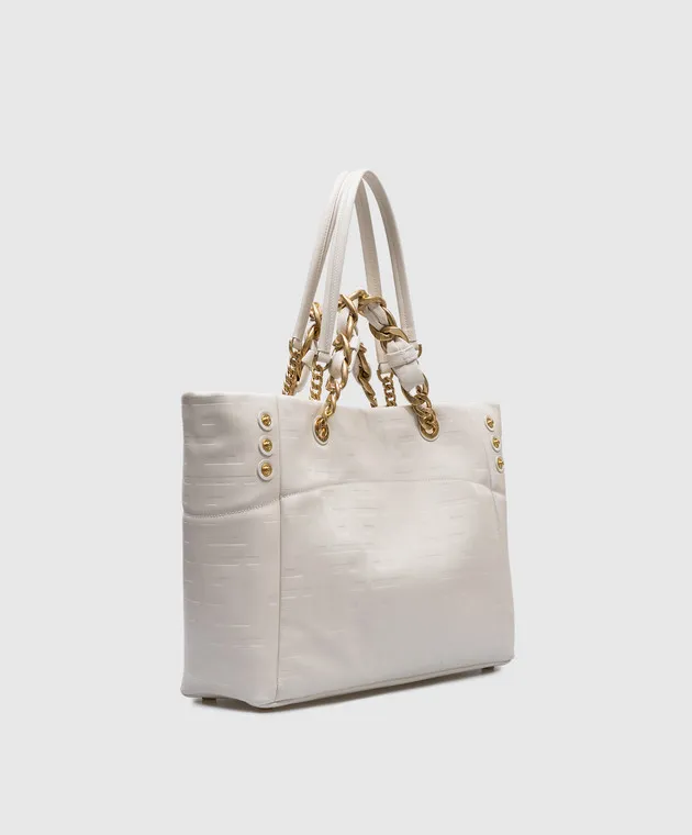 Balmain Borsa tote in pelle bianca 1945 con logo DN0FF827LETF