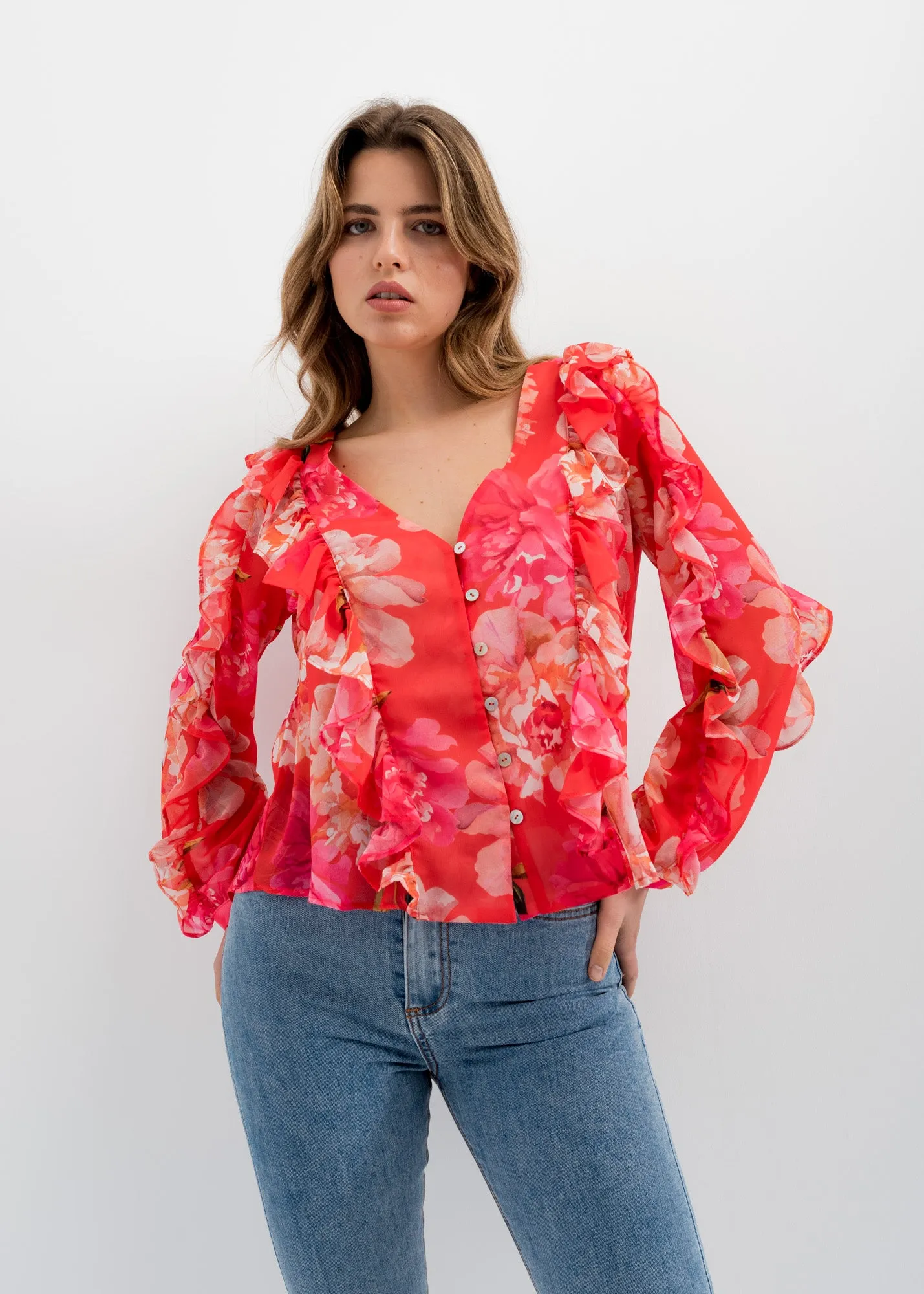 Blusa con stampa floreale