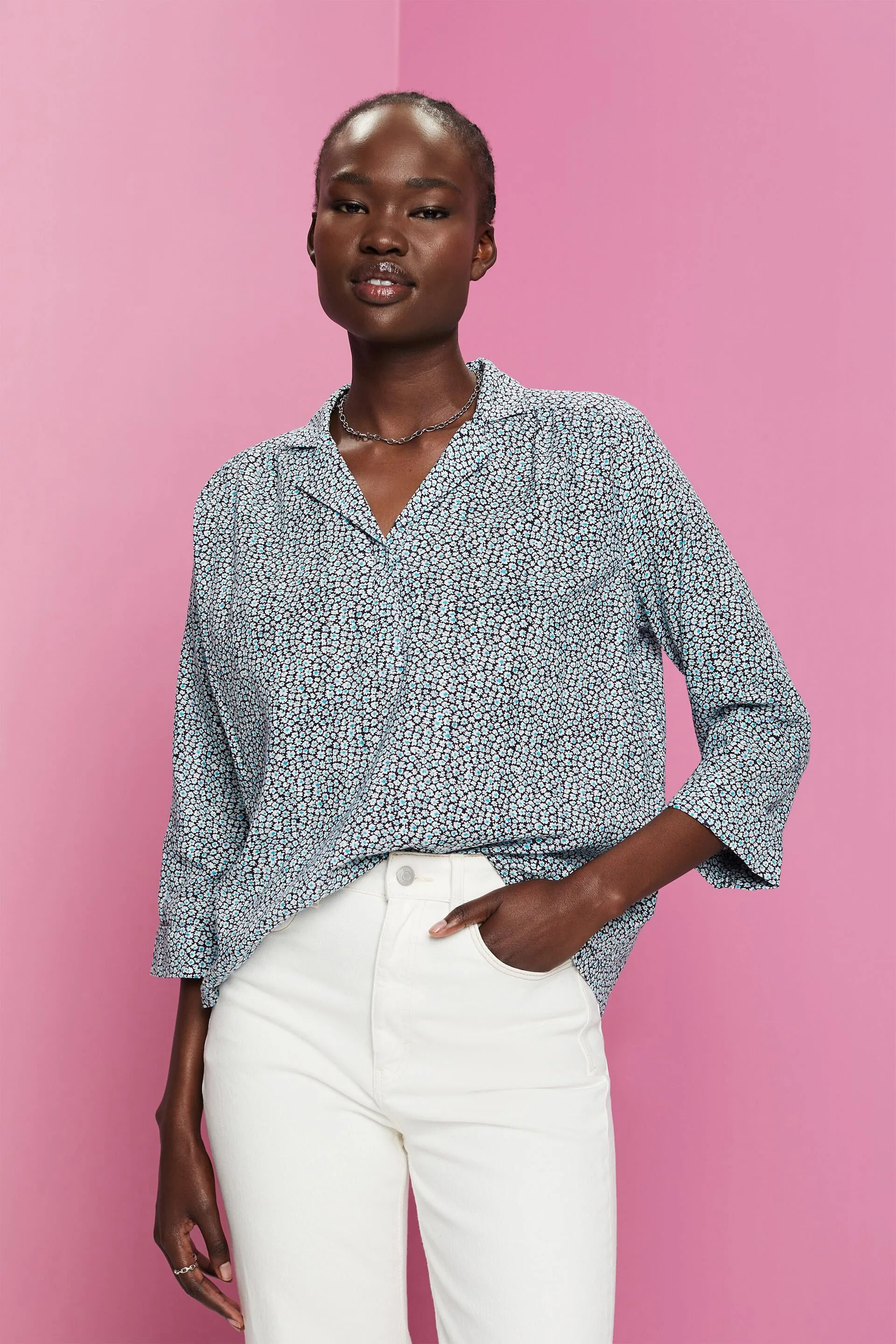 Blusa in cotone con stampa floreale