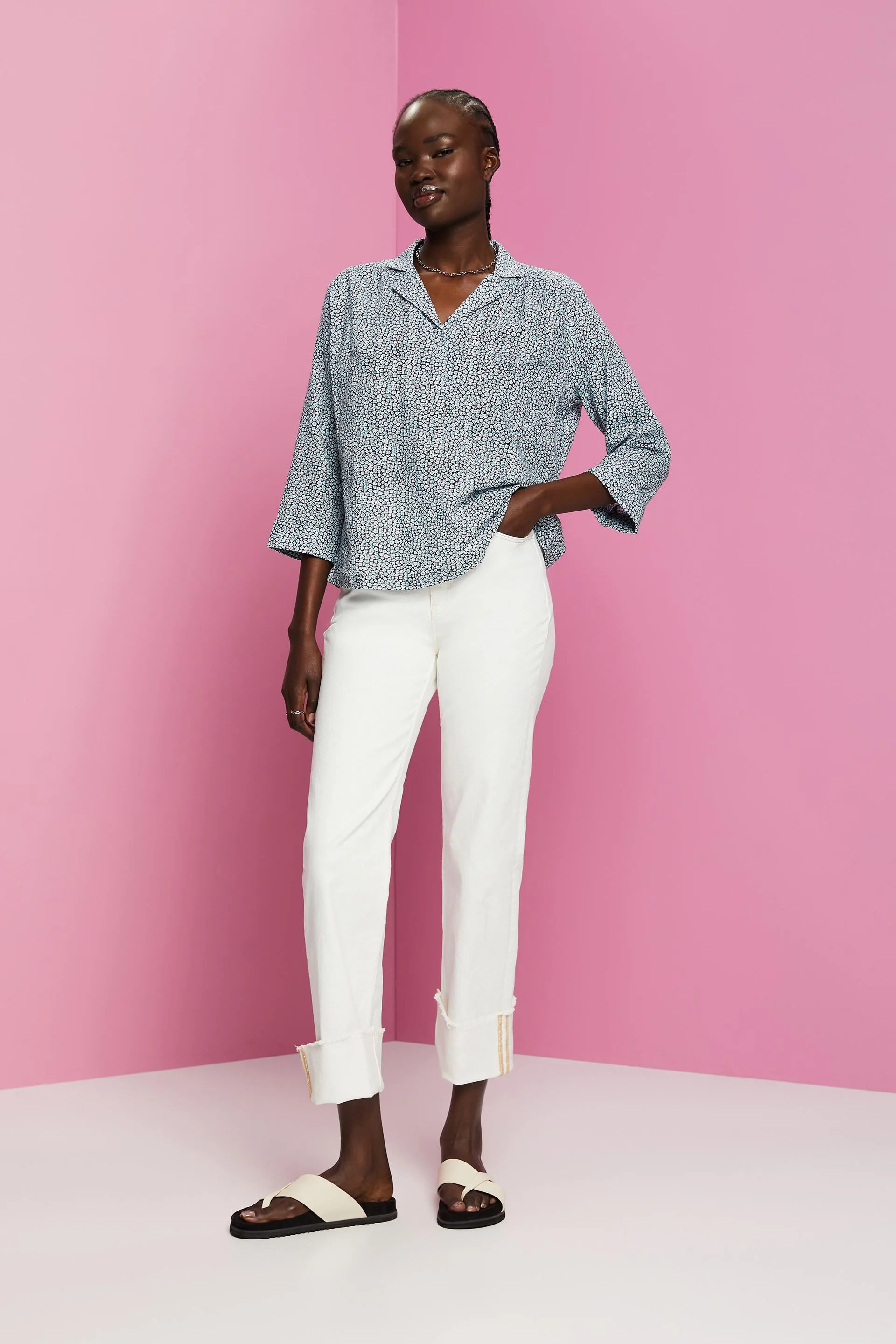 Blusa in cotone con stampa floreale