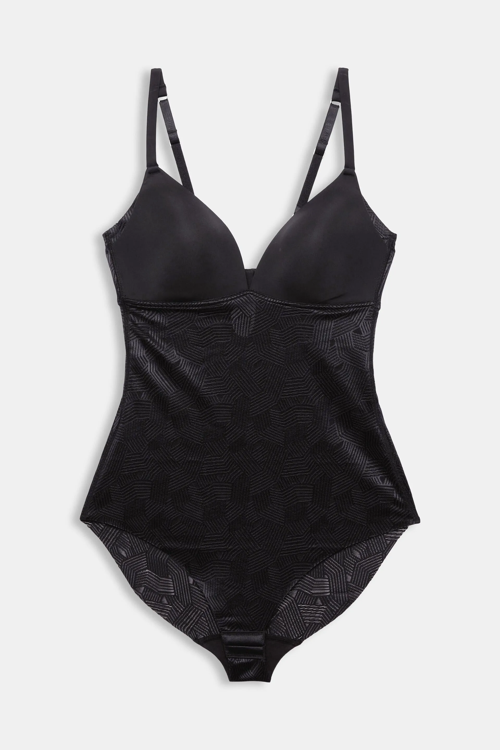 Body imbottito con pizzo geometrico