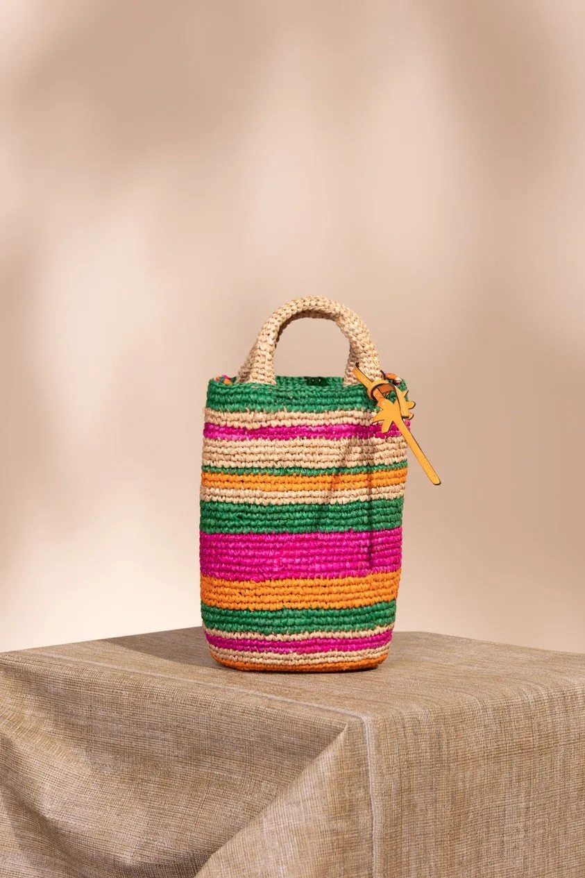 Borsa a secchiello in rafia a righe multicolor MULTICOLOR