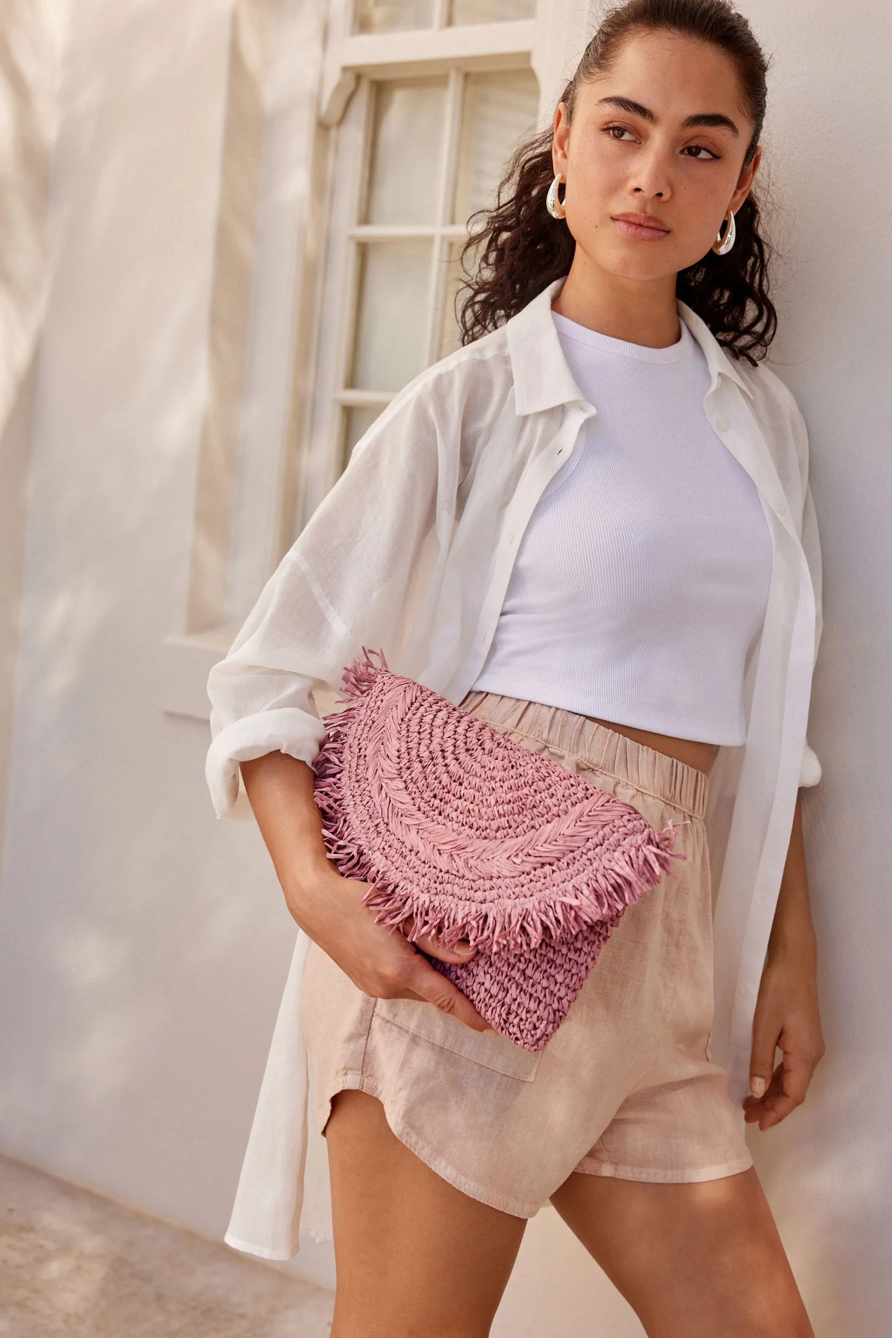 Borsa con frange in rafia