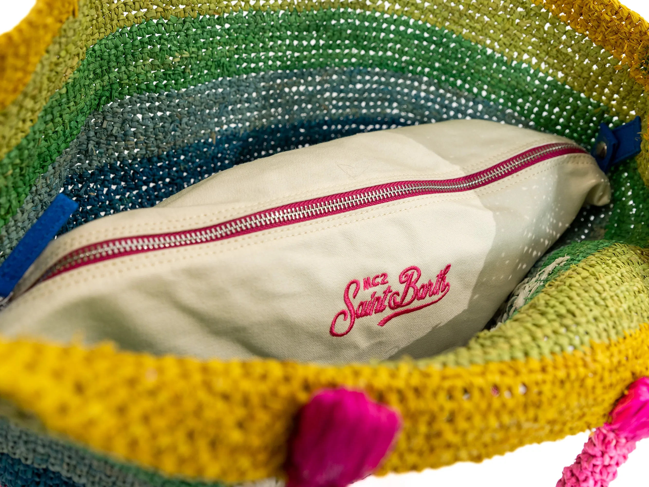 Borsa in Rafia a Righe Multicolor