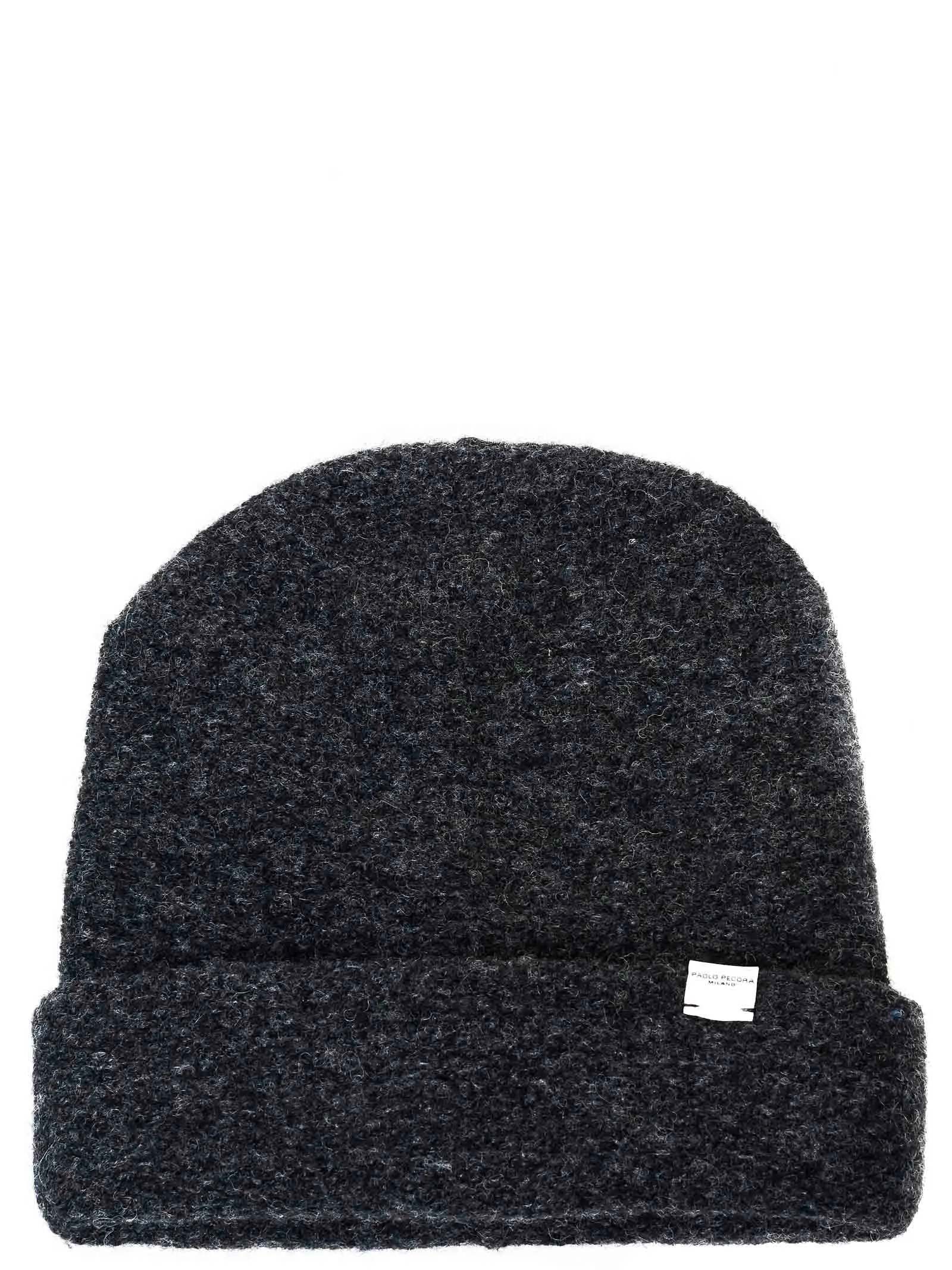 CAPPELLO GRIGIO IN LANA CON APPLICAZIONE TARGHETTA LOGATA