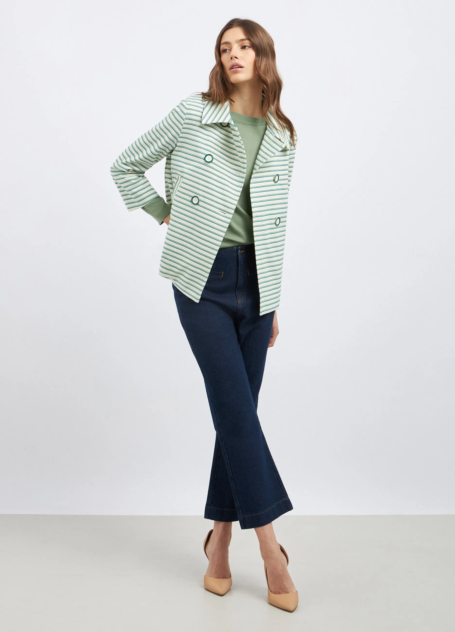 Cappotto corto in doppiopetto rigato donna