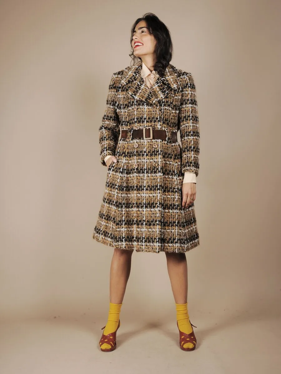 Cappotto doppiopetto anni ’70 con cintura in pelle