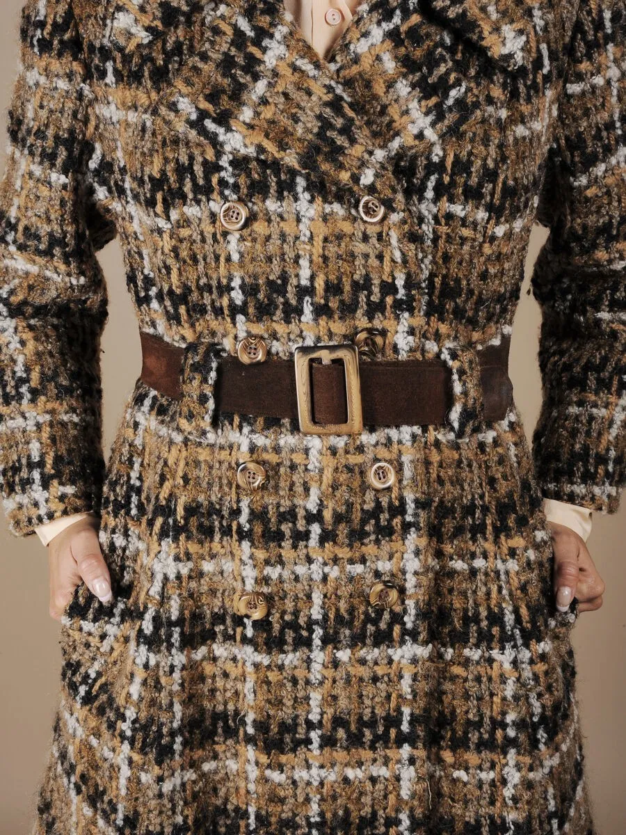 Cappotto doppiopetto anni ’70 con cintura in pelle