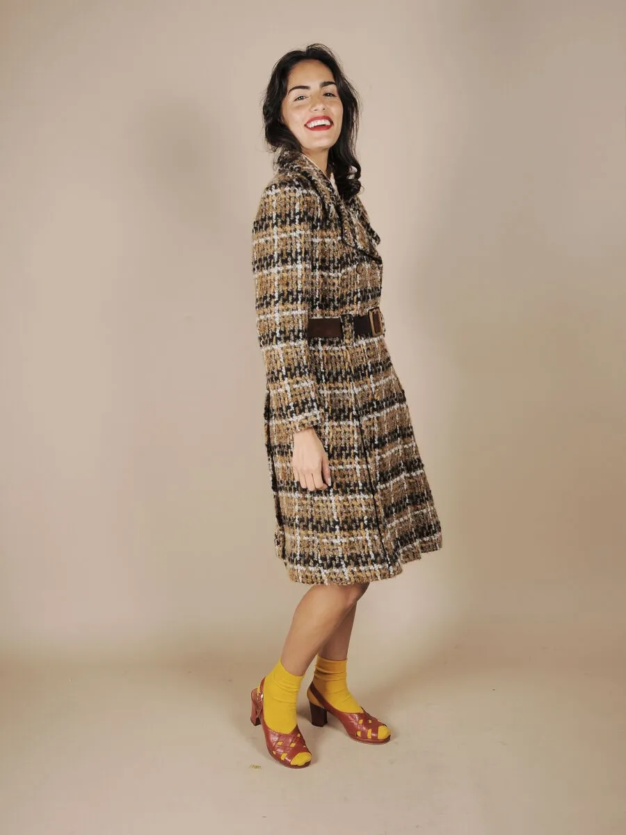 Cappotto doppiopetto anni ’70 con cintura in pelle