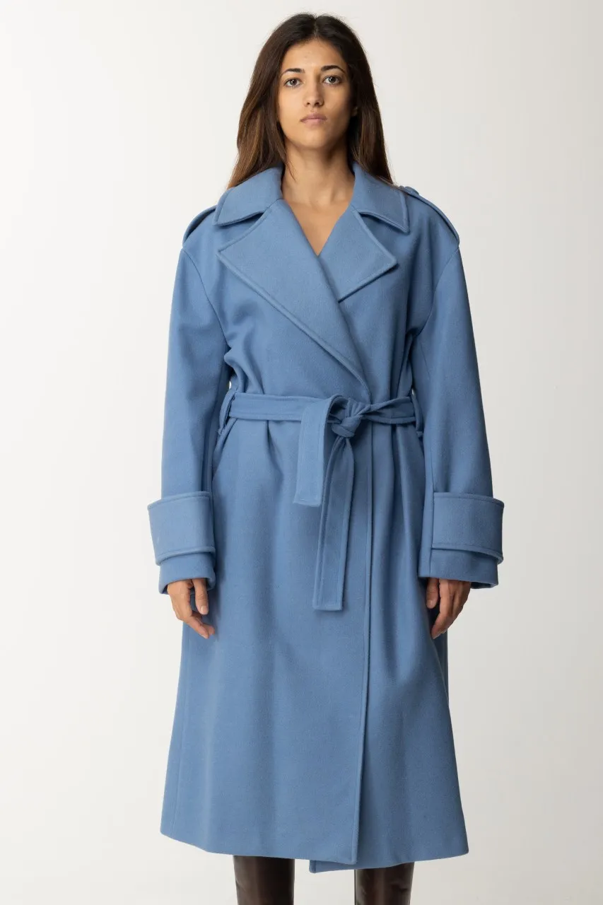 Cappotto doppiopetto con cintura CIELO