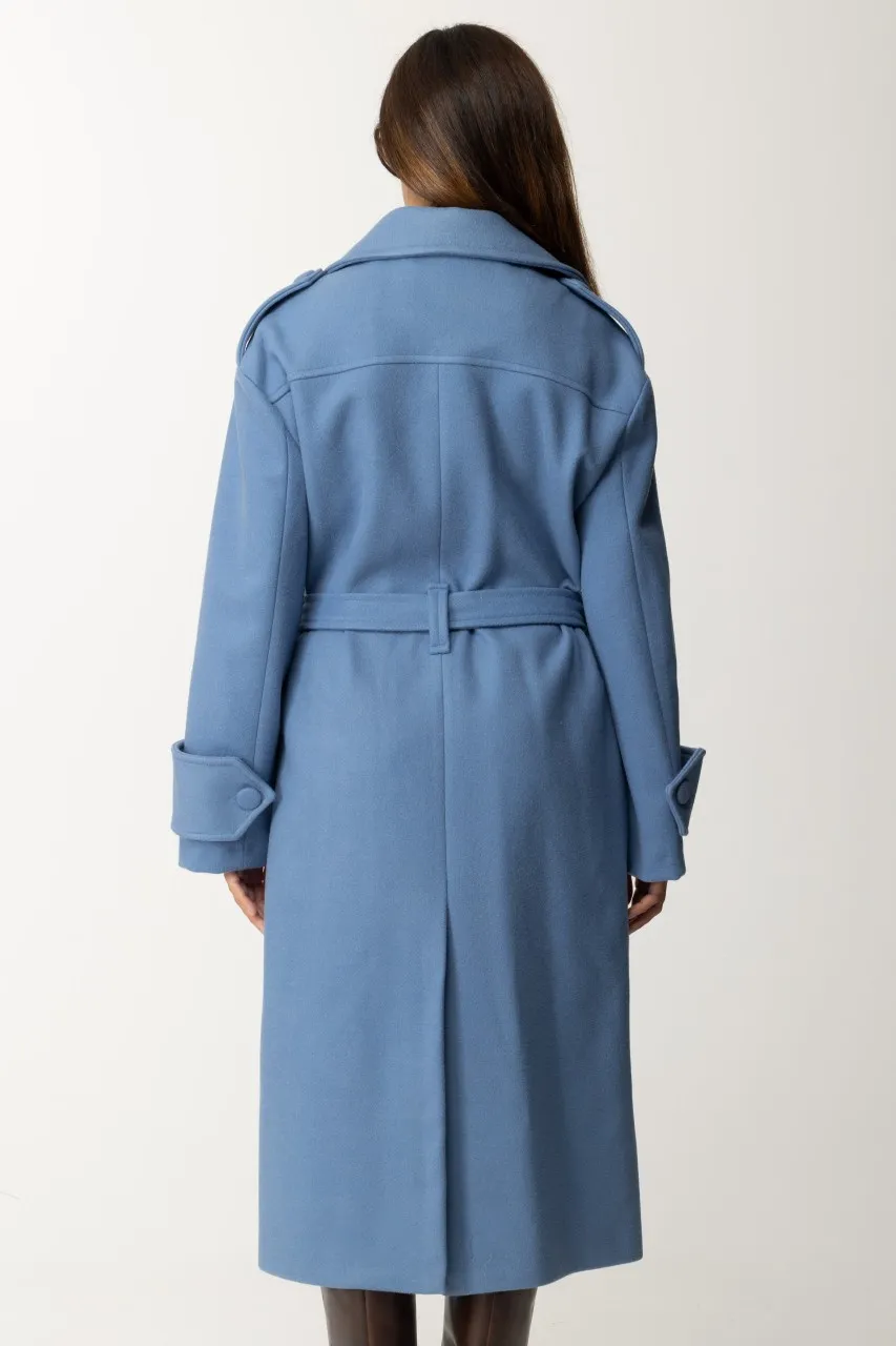 Cappotto doppiopetto con cintura CIELO