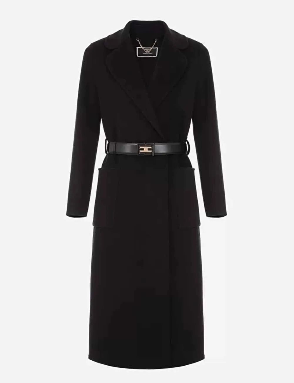 Cappotto in lana e cashmere con cintura logata Nero