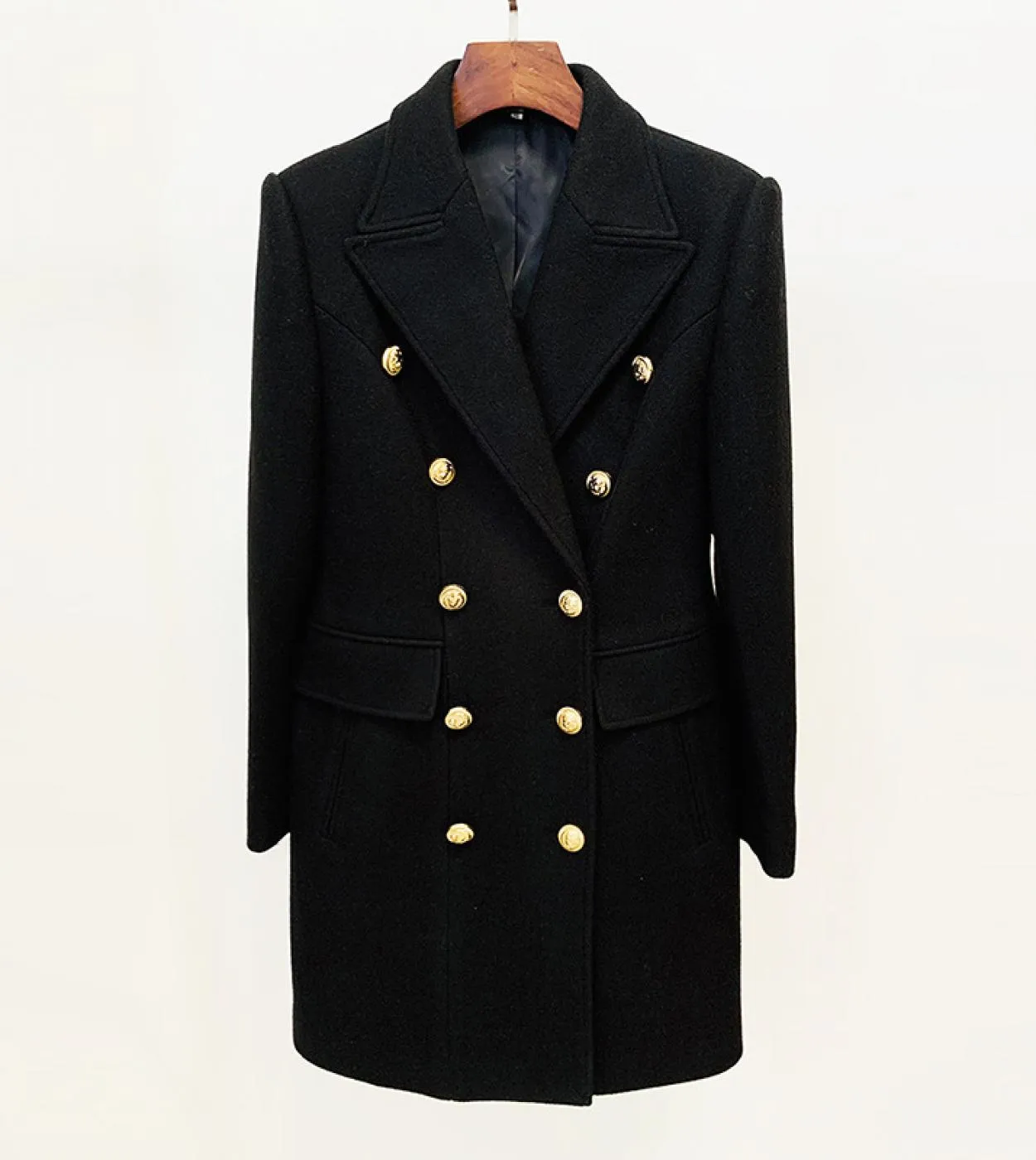 Cappotto lungo in misto lana Cappotto Donna Autunno Inverno Nuovo design Doppiopetto con bottoni leone Cappotto di lana cammello
