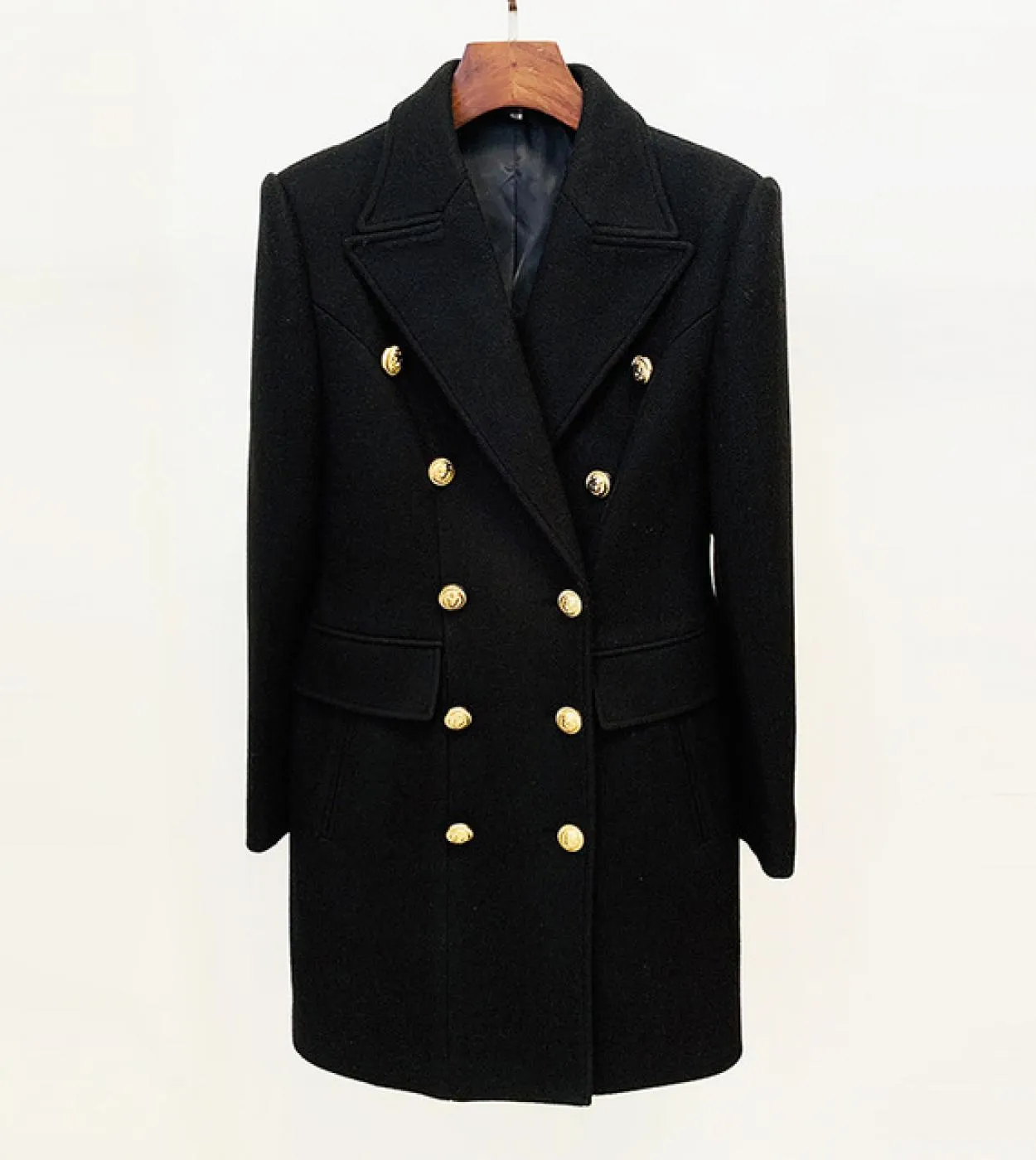 Cappotto lungo in misto lana Cappotto Donna Autunno Inverno Nuovo design Doppiopetto con bottoni leone Cappotto di lana cammello