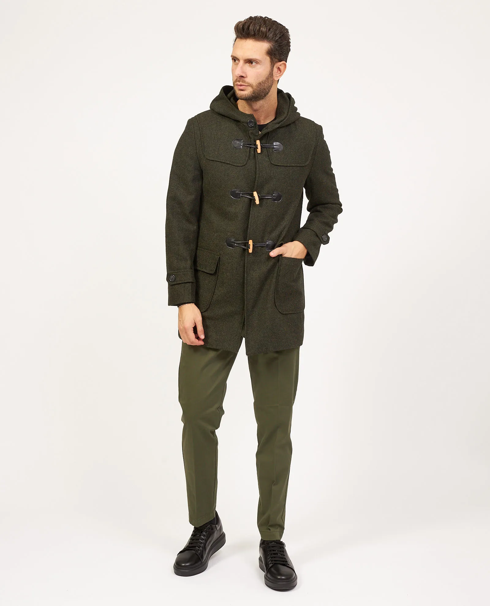 Cappotto verde SetteMezzo in misto lana con cappuccio
