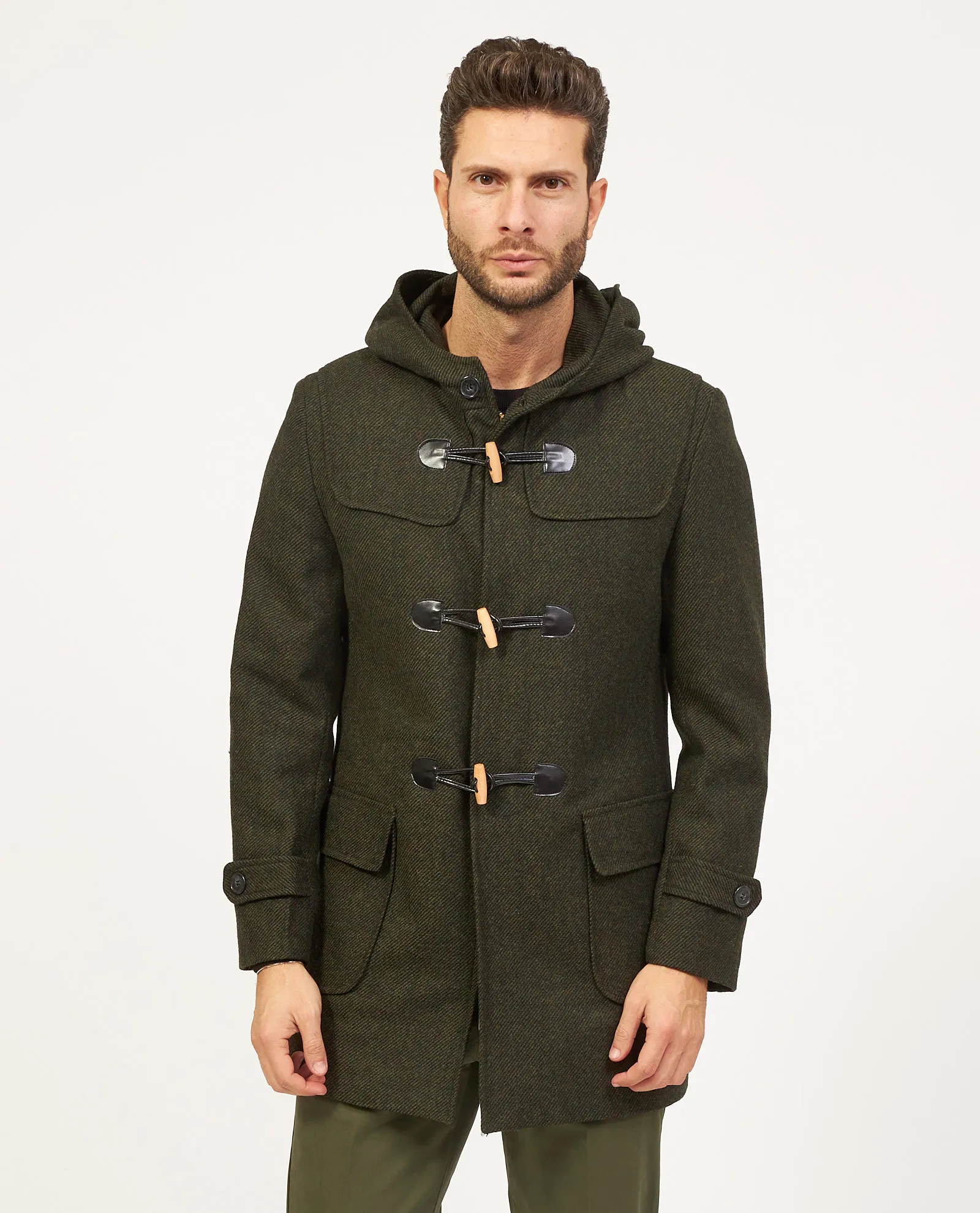 Cappotto verde SetteMezzo in misto lana con cappuccio