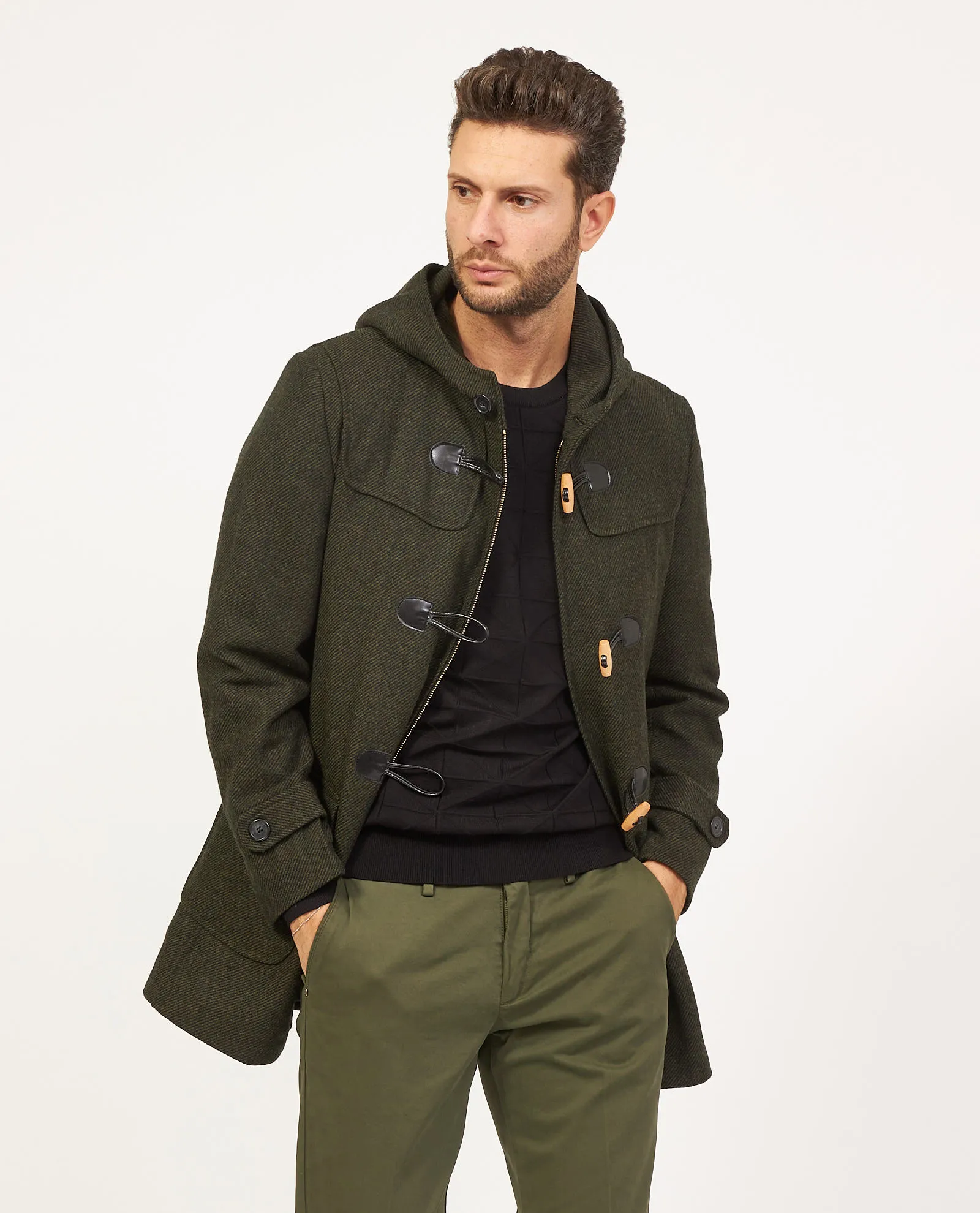 Cappotto verde SetteMezzo in misto lana con cappuccio