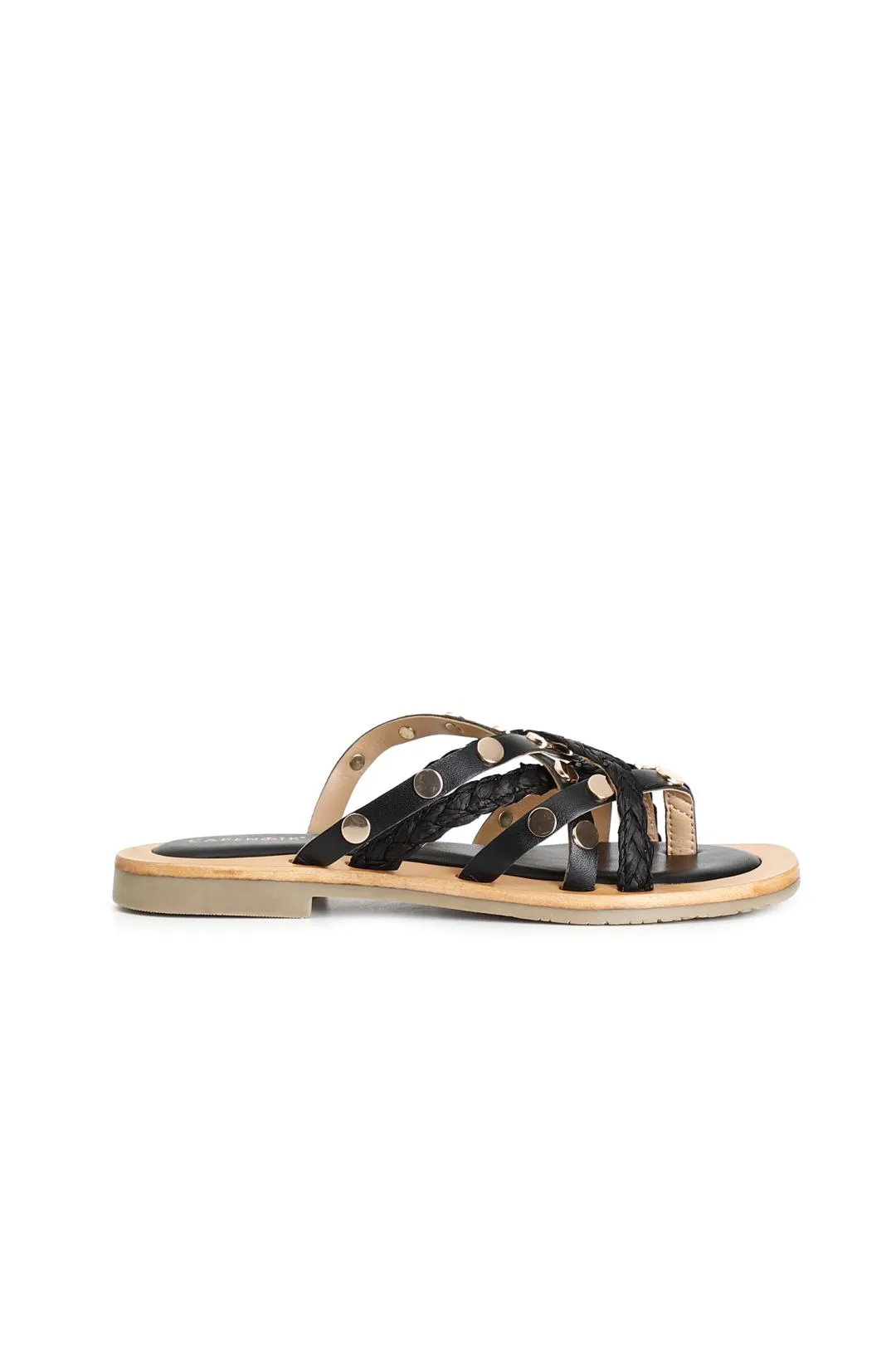 ciabatte con fasce in pelle e raffia nero