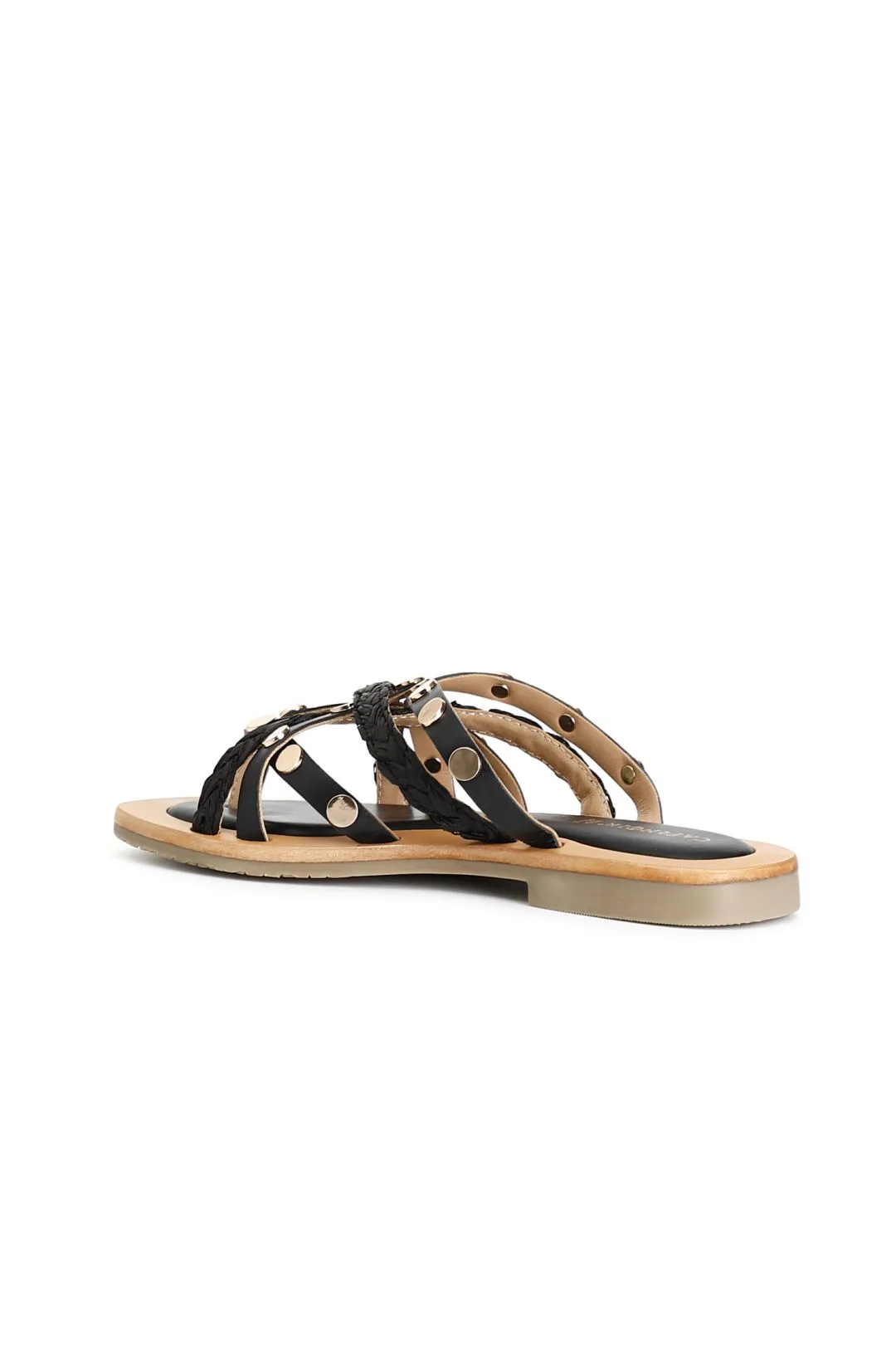 ciabatte con fasce in pelle e raffia nero