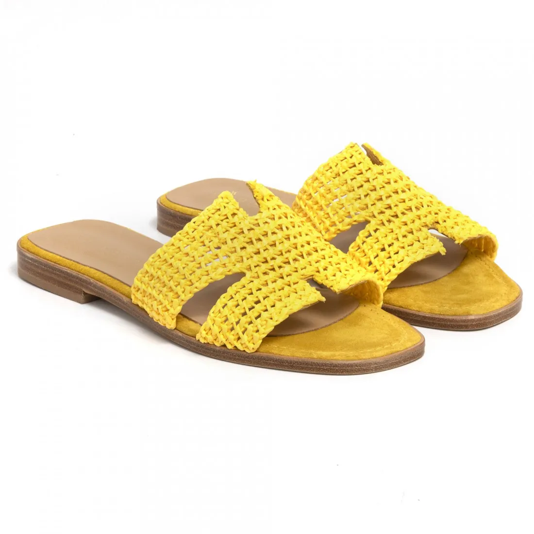 Ciabattina flat da donna Fiorina in rafia gialla