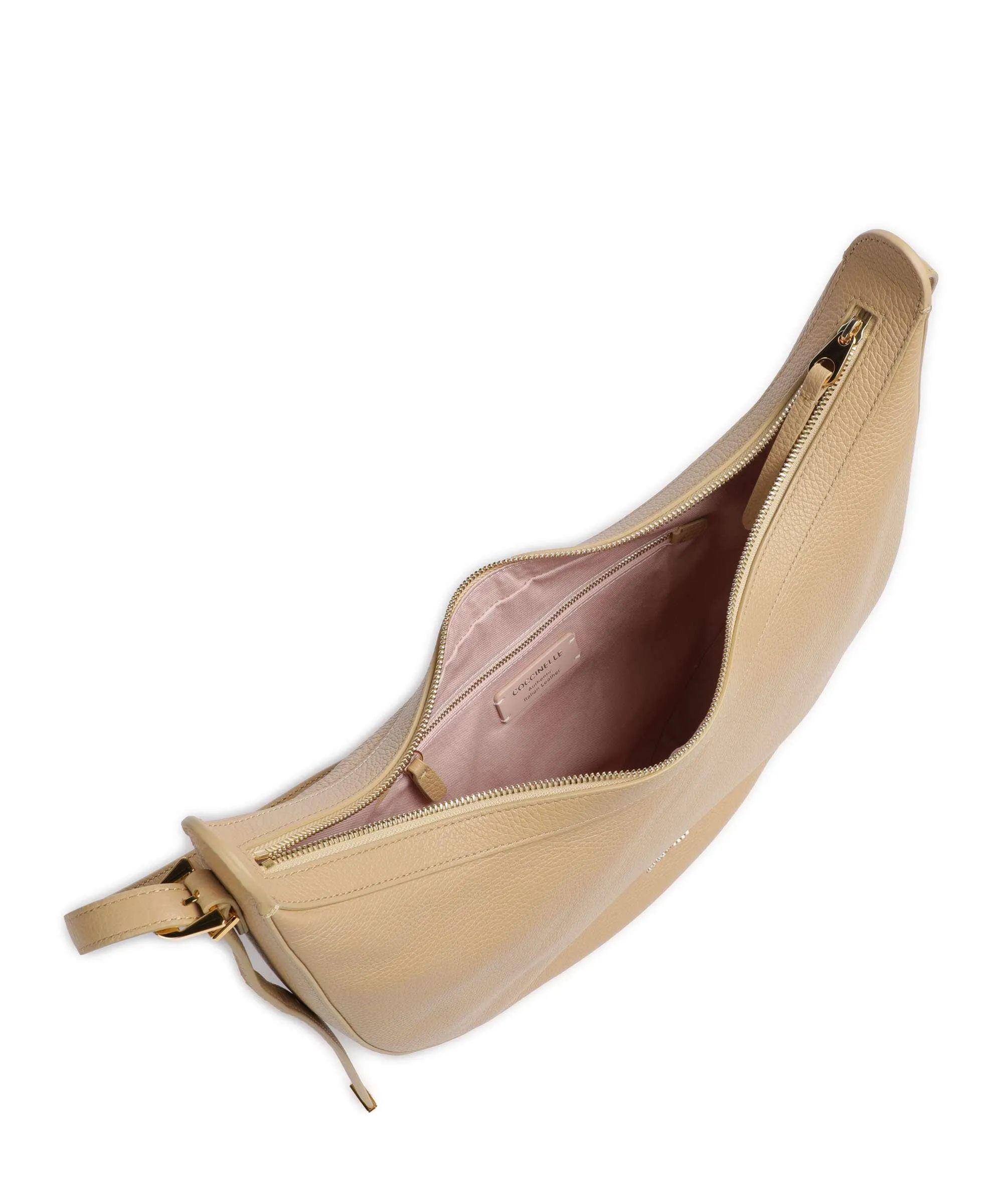  Coccinelle Gleen Borsa hobo pelle di vacchetta grana beige  