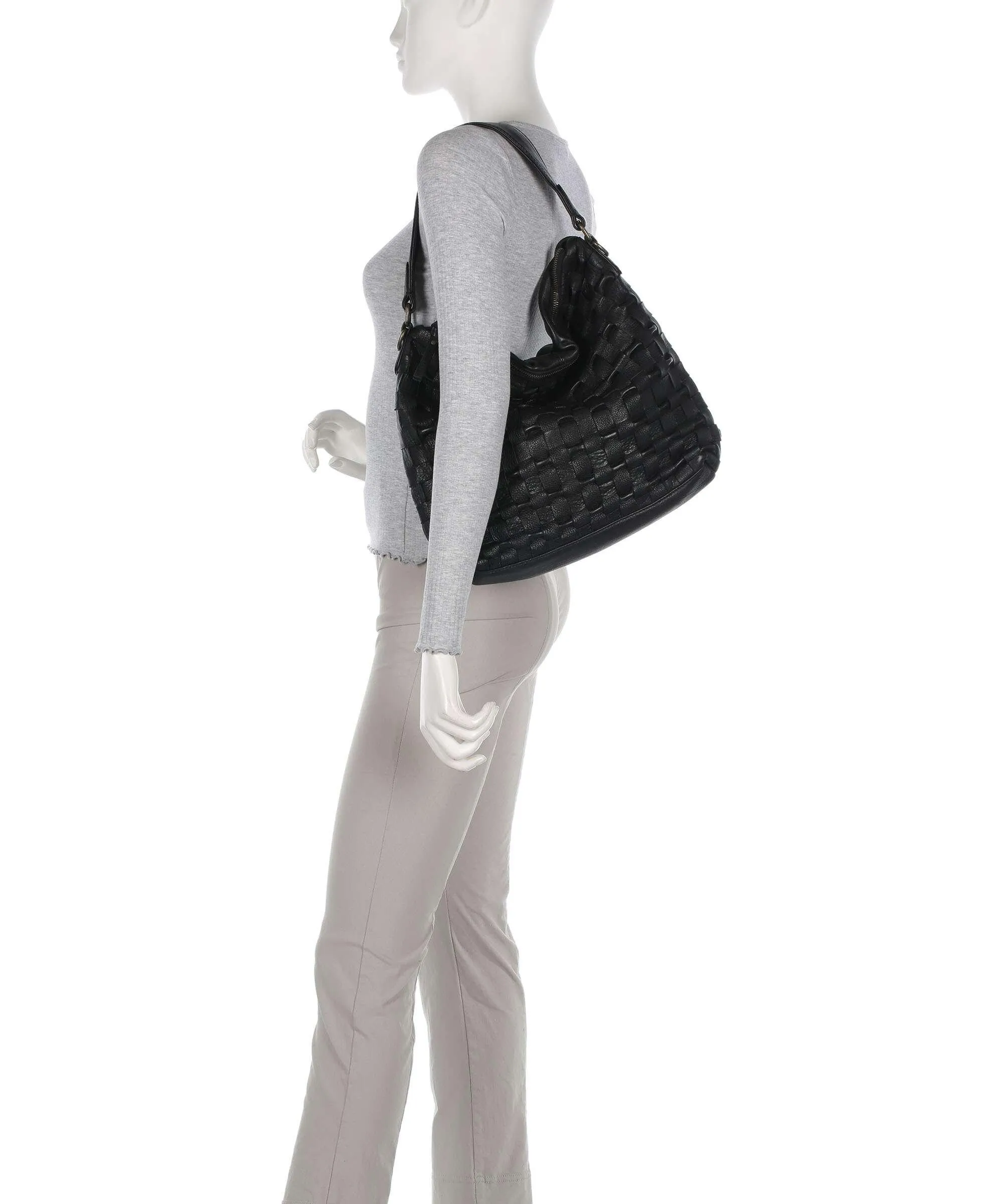  Depeche Modern Handcraft Borsa hobo pelle di vacchetta grana nero  