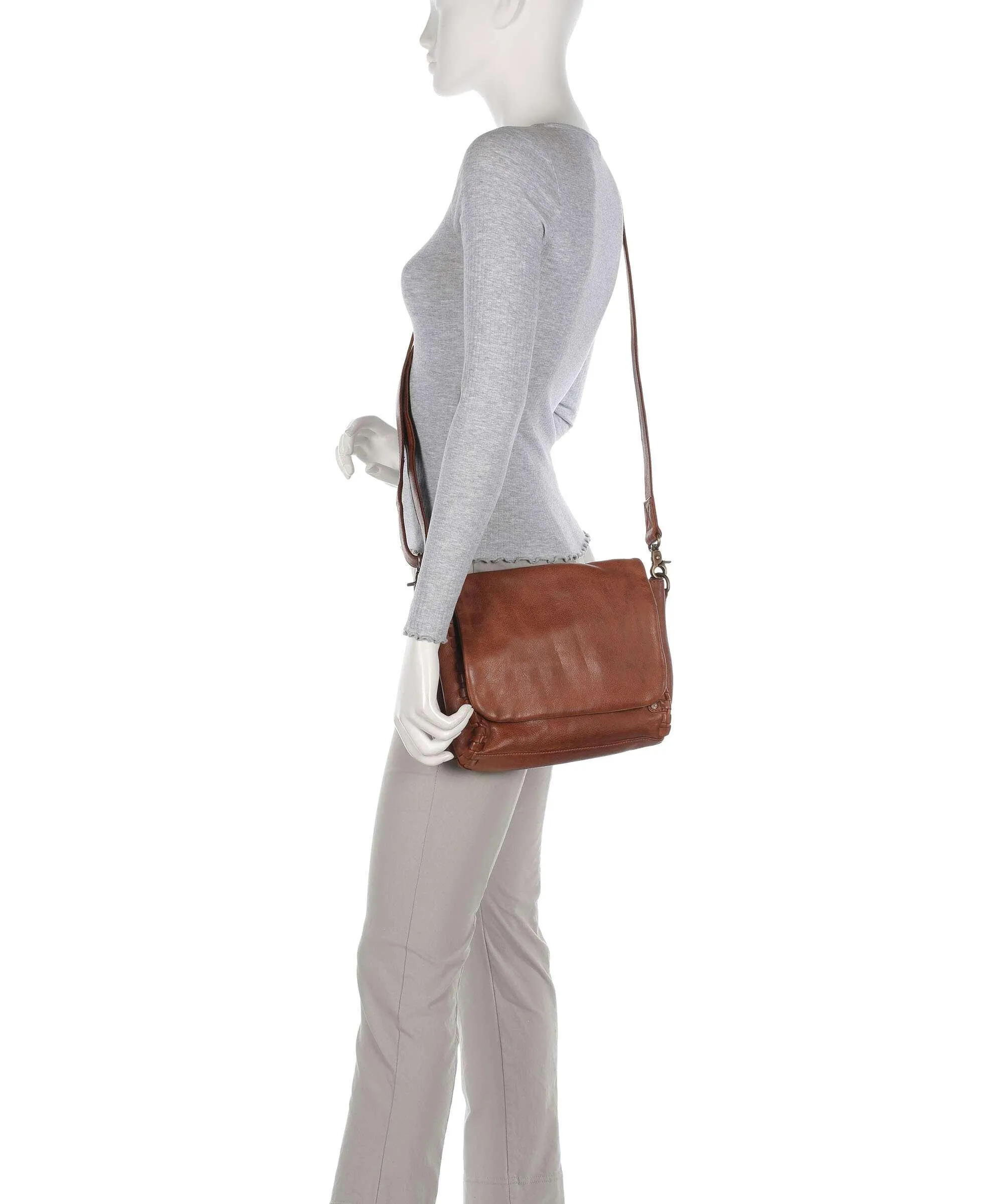  Depeche Tailors Stitch Borsa messenger pelle di vacchetta grana cognac  