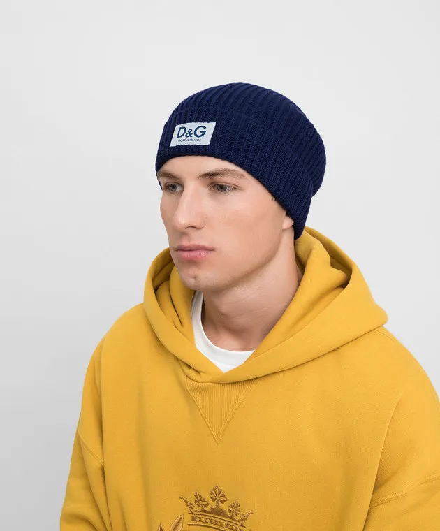 Dolce&Gabbana Cappello in lana blu con logo GXE83TJBVB6