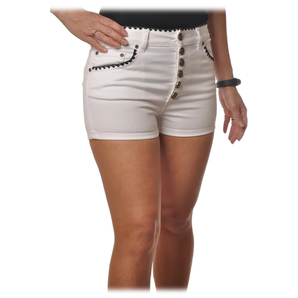 Dondup - Shorts in Denim con Dettagli in Contrasto - Bianco - Pantalone - Luxury Exclusive Collection