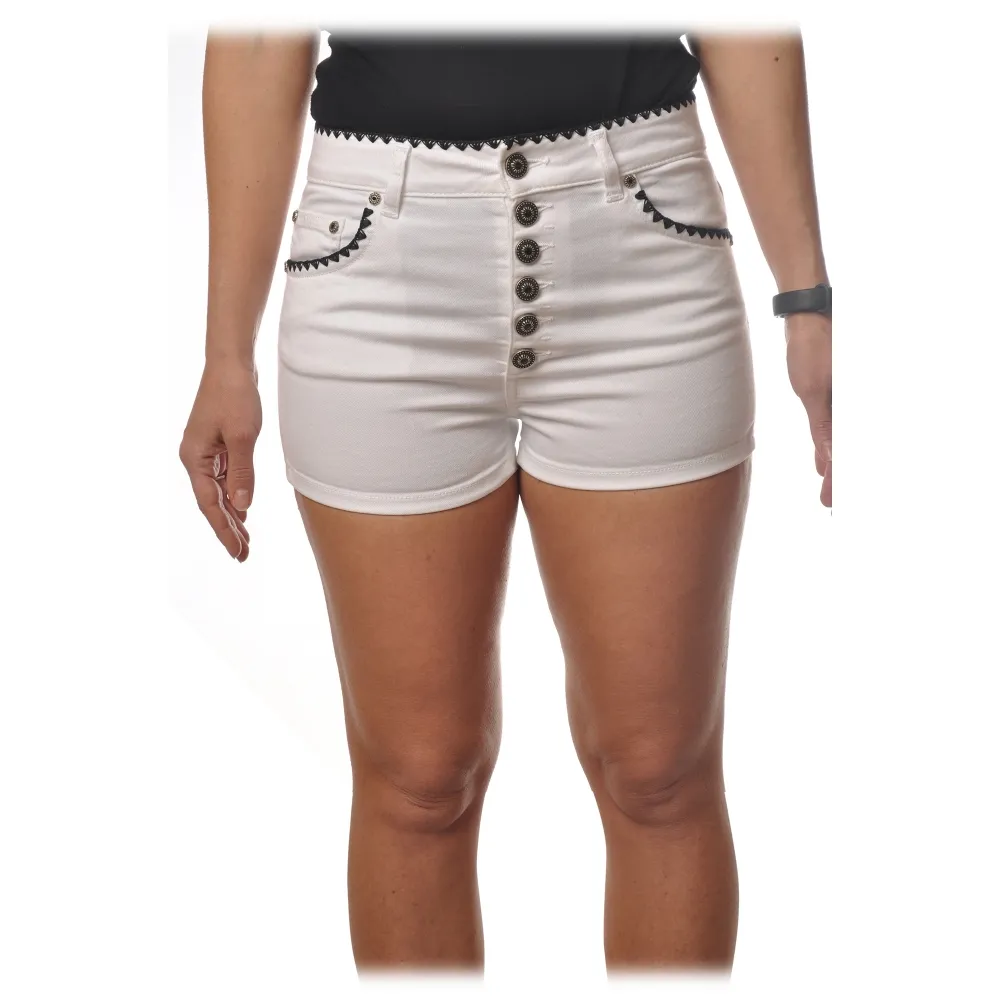 Dondup - Shorts in Denim con Dettagli in Contrasto - Bianco - Pantalone - Luxury Exclusive Collection