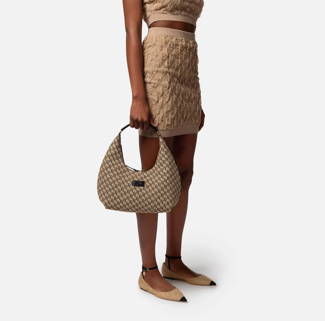 ELISABETTA FRANCHI Hobo grande in rafia jacquard