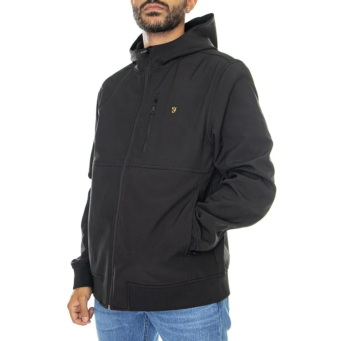 Farah Rudd Softshell Black - Giacca Invernale con Cappuccio Uomo Nera    