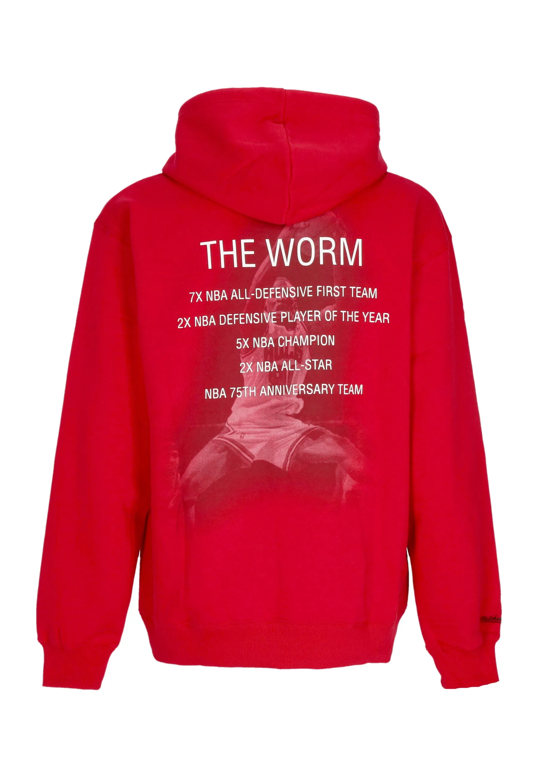 Felpa Cappuccio Uomo Nba Premium Fleece Vintage Logo Hoodie Dennis Rodman Chibul Scarlet