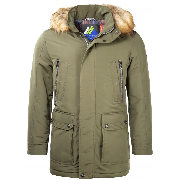 Giacca invernale Sea Barrier con cappuccio senza zip e collo in pelliccia Verde scuro