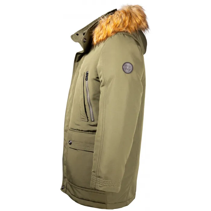 Giacca invernale Sea Barrier con cappuccio senza zip e collo in pelliccia Verde scuro