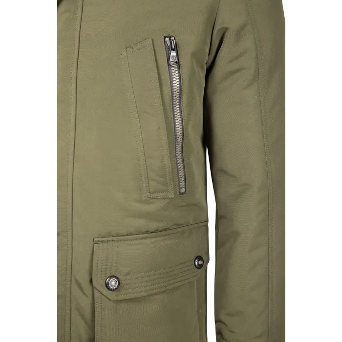 Giacca invernale Sea Barrier con cappuccio senza zip e collo in pelliccia Verde scuro