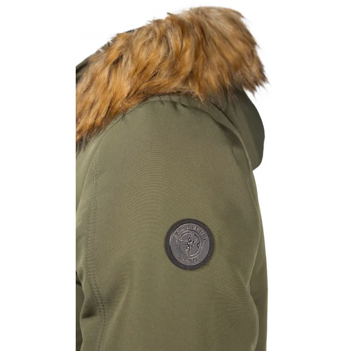 Giacca invernale Sea Barrier con cappuccio senza zip e collo in pelliccia Verde scuro