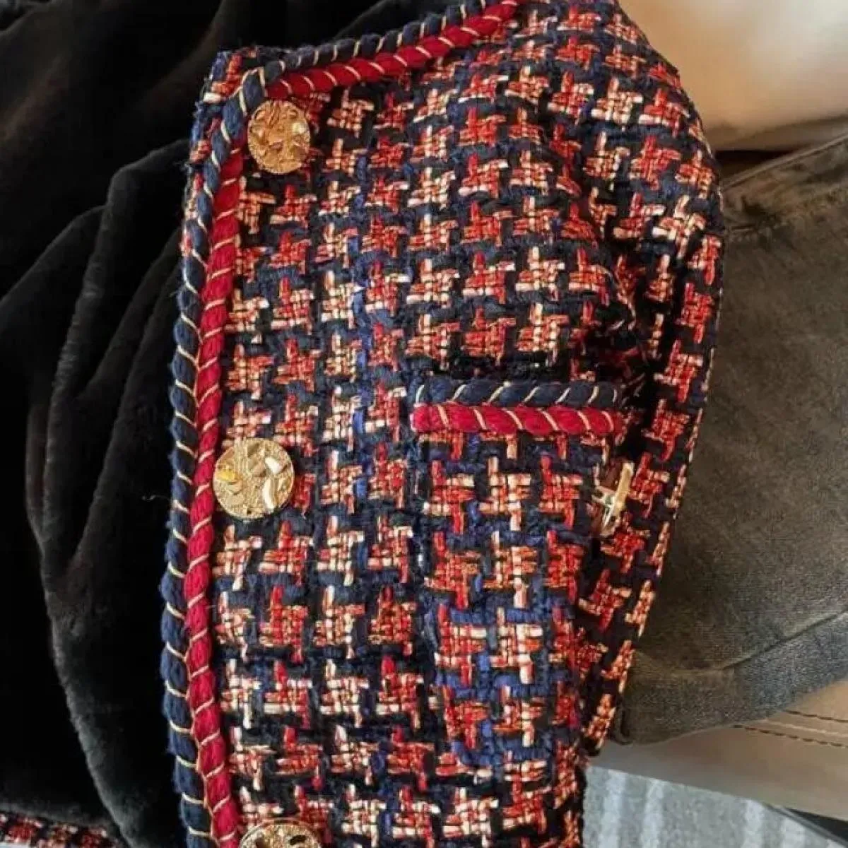 Giacche da donna Elegante giacca scozzese da donna in tessuto tascabile più velluto invernale causale cappotto in tweed giacca d