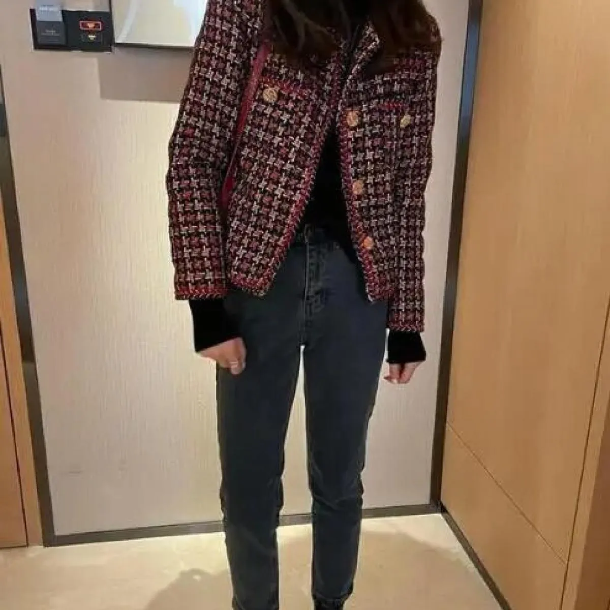 Giacche da donna Elegante giacca scozzese da donna in tessuto tascabile più velluto invernale causale cappotto in tweed giacca d
