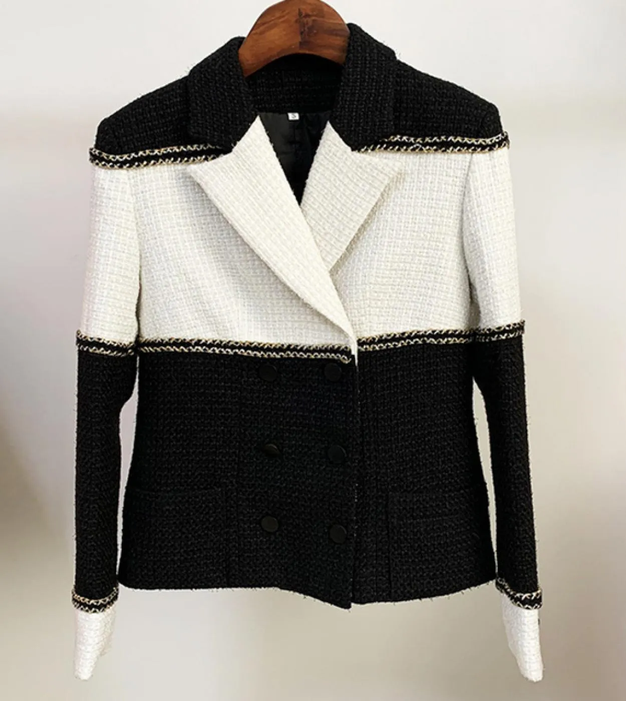 Giacche di lana Blazer Donna Autunno Inverno New Black White Patchwork Cappotto da donna in lana doppio petto Blazer di alta qua