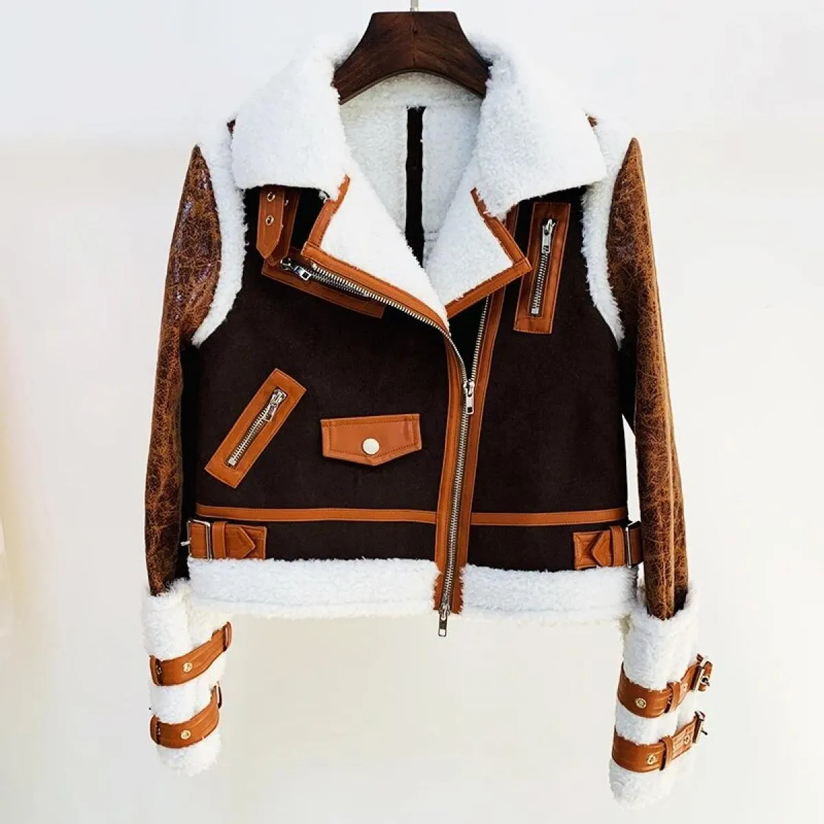 High Street Novità 2022 Giacca invernale firmata da donna Cerniere Patchwork Giacca in pelliccia sintetica Cappotto finto Lea