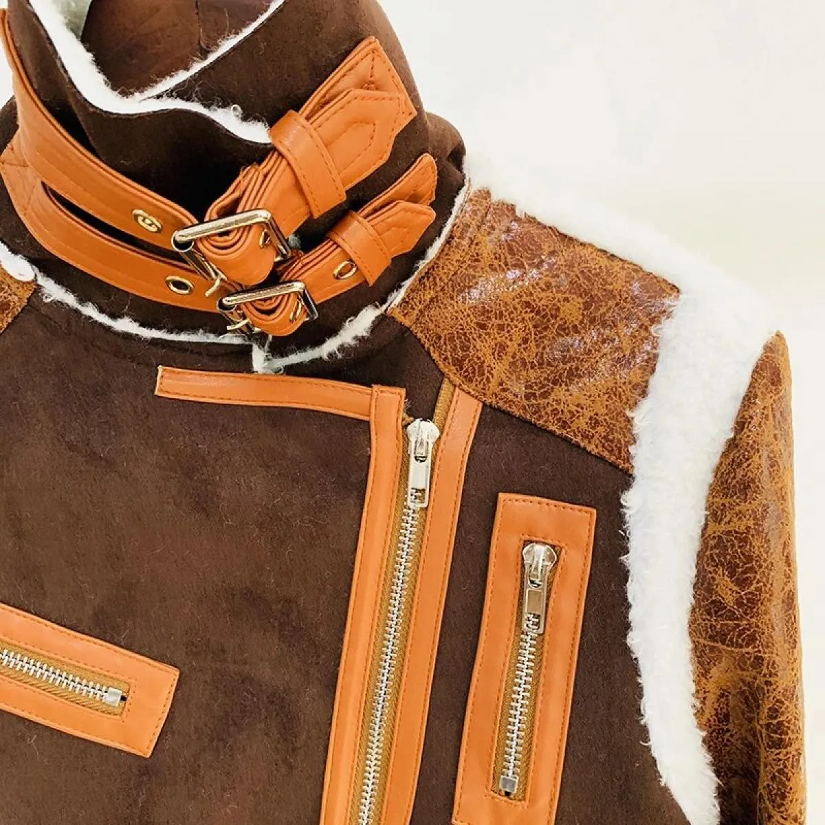 High Street Novità 2022 Giacca invernale firmata da donna Cerniere Patchwork Giacca in pelliccia sintetica Cappotto finto Lea